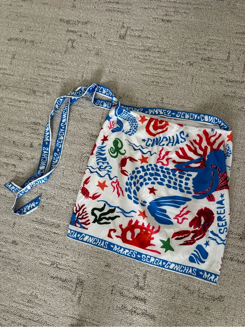 Print Mini Skirt — Blue & Red Sea Motif